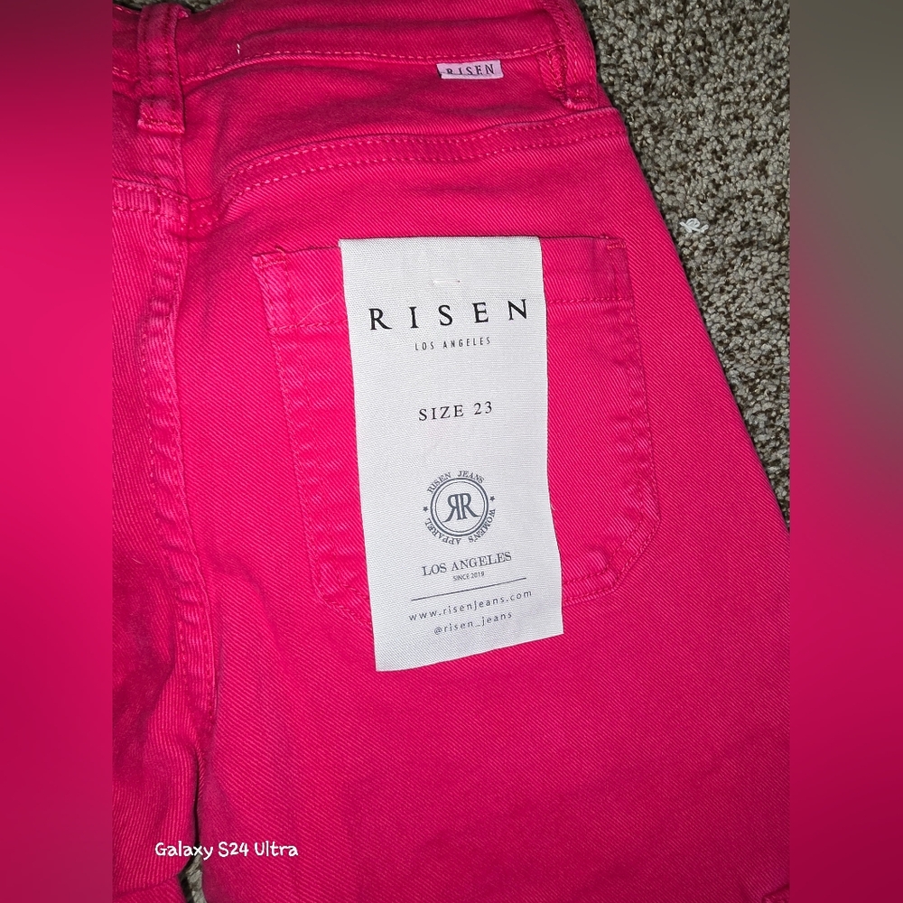 Risen Hot PINK Cargo Jeans Juniors Size 23 - Picture 3 of 4